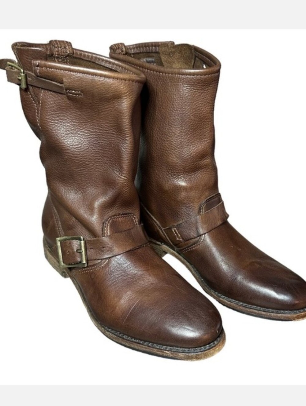 Vintage Shoe Co Veronica Brown Leather Moto Boots Vs2200, Women's Sz 9M